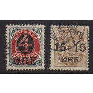 Denmark Sc 55-56 1904-12 4 & 15 ore overprints stamp set used