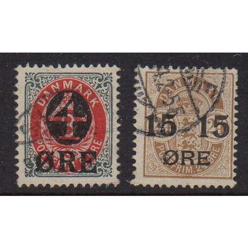 Denmark Sc 55-56 1904-12 4 & 15 ore overprints stamp set used