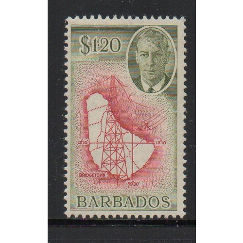 Barbados Sc 226 1950 $1.20 G VI & Map stamp mint