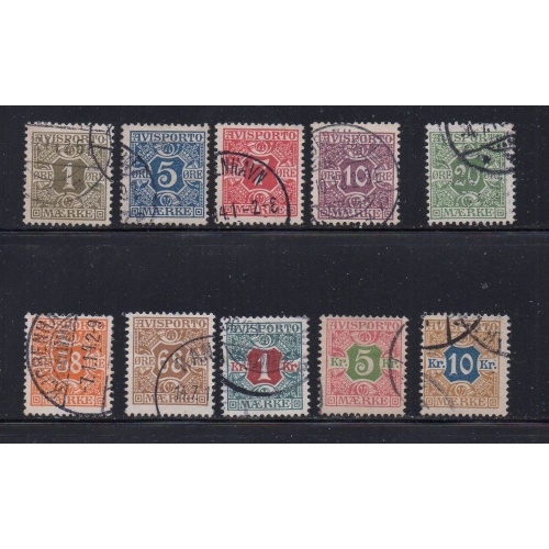 Denmark Sc P1-P10 1907 Newspaper stamp set used