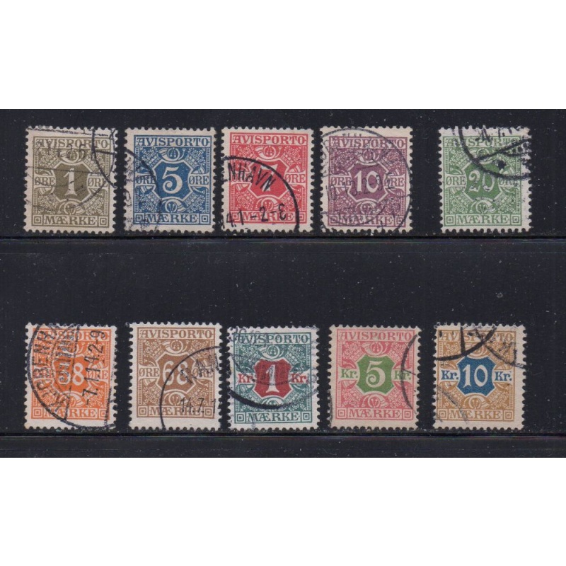 Denmark Sc P1-P10 1907 Newspaper stamp set used