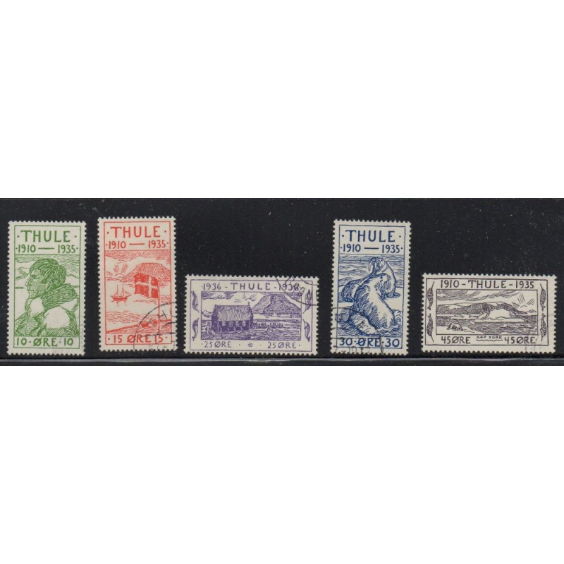 Greenland Thule 1935 locals stamp set used Facit T1-5