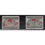 Canada Sc 85-6 1898 2c Map Christmas stamp set used