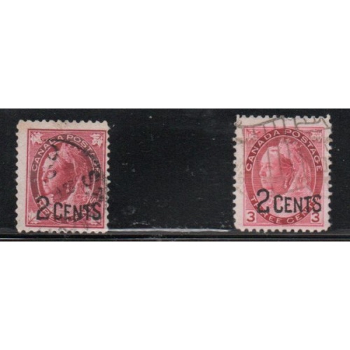 Canada Sc 87-88 1899 2 c on 3 c surcharged stamp set used