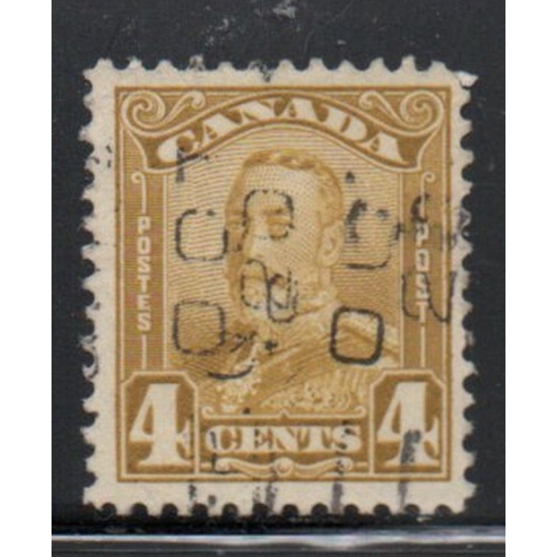 Canada Sc 152 1928 4c olive bistre G V scroll issue stamp used
