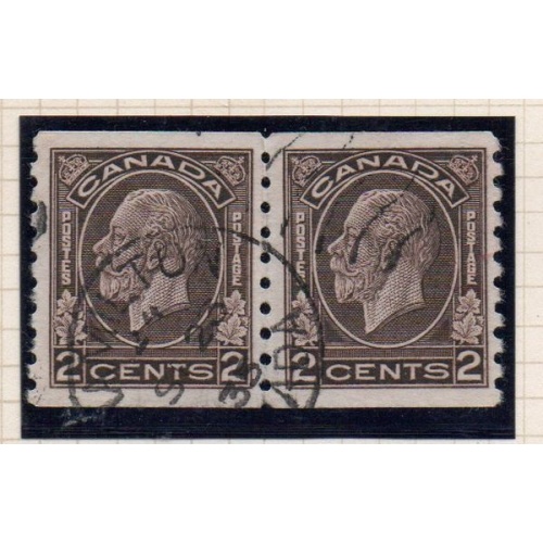 Canada Sc 206 1933 2c black brown G V coil stamp pair used