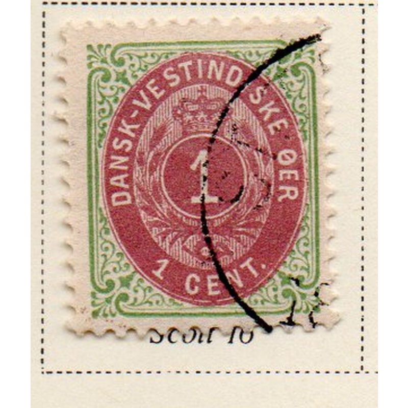 Danish West Indies Sc 16 1898 1 c green & red violet stamp used