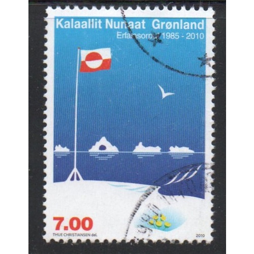 Greenland Sc 571 2010 7.0 kr 25th Anniversary Flag stamp used