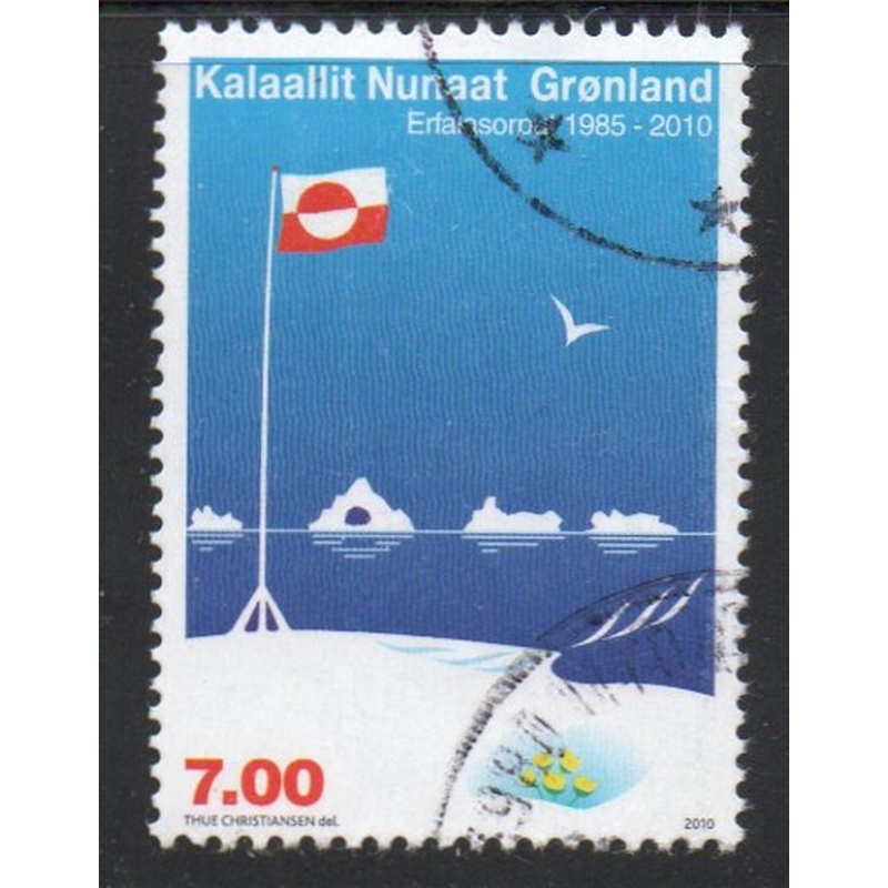 Greenland Sc 571 2010 7.0 kr 25th Anniversary Flag stamp used