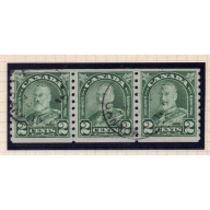 Canada Sc 180 1930 2c green G V coil stamp strip of 3 used
