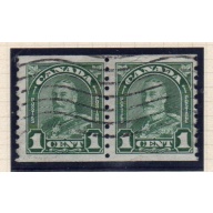 Canada Sc 179 1930 1c green G V coil stamp pair used