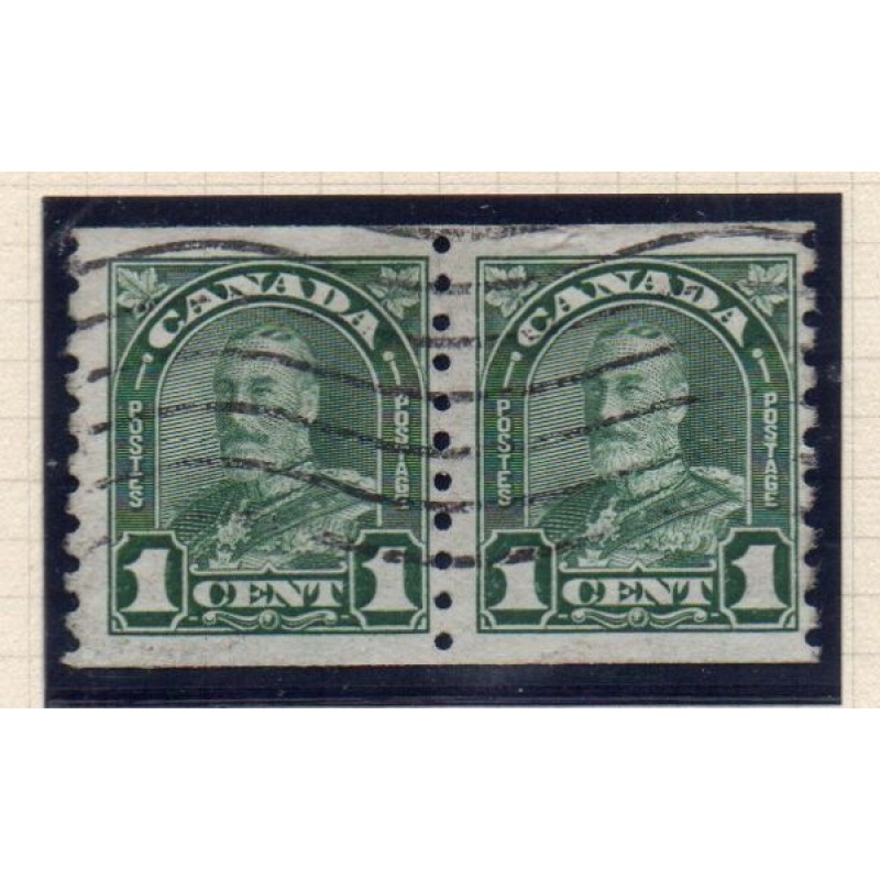 Canada Sc 179 1930 1c green G V coil stamp pair used