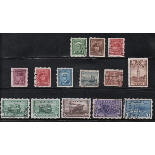 Canada Sc 249-292 1942 George VI War stamp set used