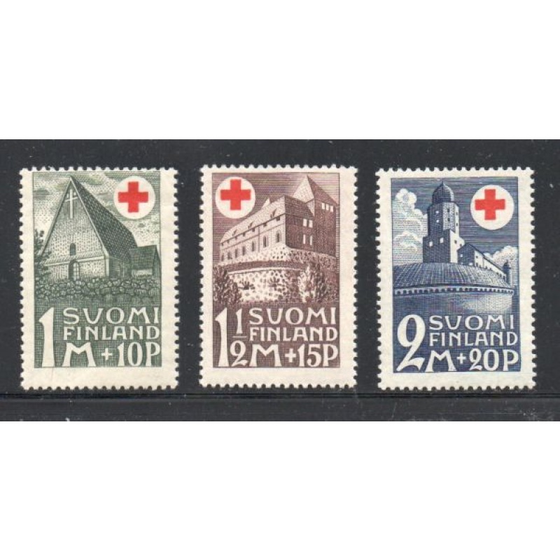 Finland Sc B5-B7 1931 Red Cross, Buildings, Charity stamp set mint