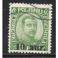 Iceland Sc 139 1922 10 aur ovpt on 5 a Christian X stamp used