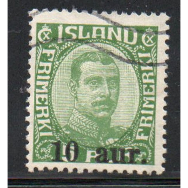 Iceland Sc 139 1922 10 aur ovpt on 5 a Christian X stamp used