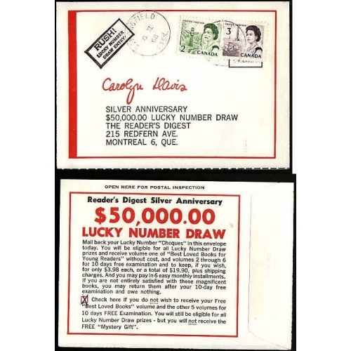 Canada-cover  #10016 - 2c+3c Centennials on Reader's Digest "Silver Anniversary Lucky Numb