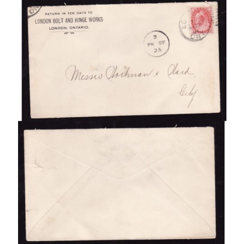 Canada-cover #12350-2c Numeral-London,Ont-carrier cancel "3/PM SP/25"-