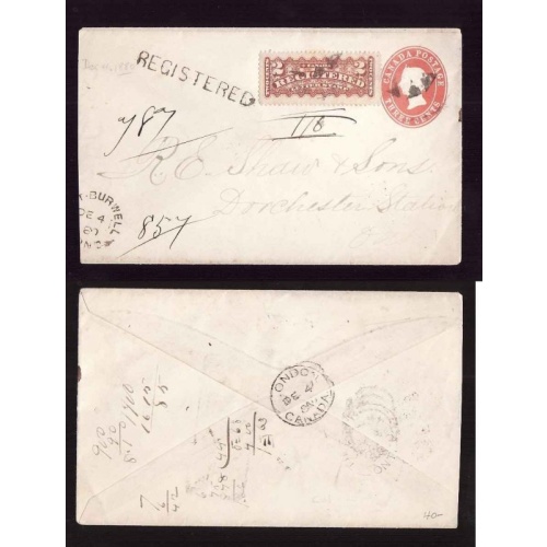 Canada-cover #14194-3c stationery+2c RLS-Elgin Cnty-Port Burwell-De 4 1880