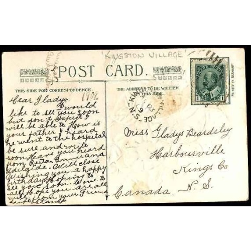 Canada-cover #11852-1c KEVII-p/c-Kingston Village, NS - Au 03 1909 -