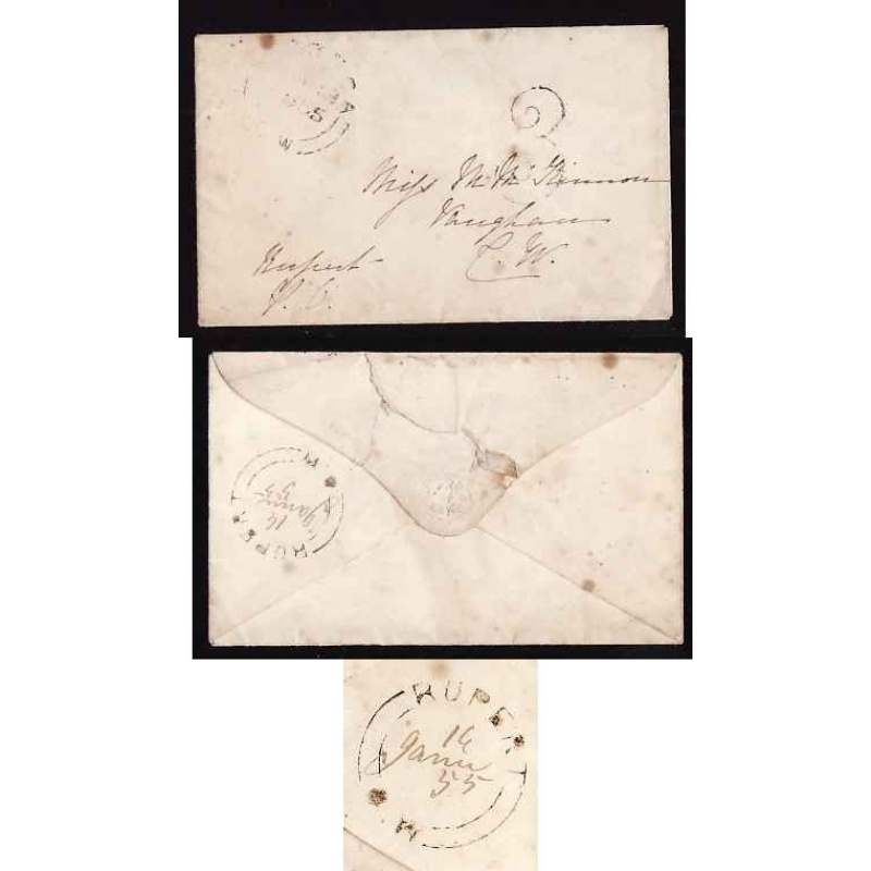 Canada-cover #13136-Stampless-Seneca,CW-B/S York Cnty-Rupert,CW-16 Jan 1855