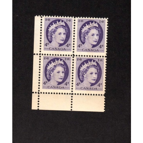 CANADA SCOTT # 340p LOWER LEFT CORNER BLOCK OF 4