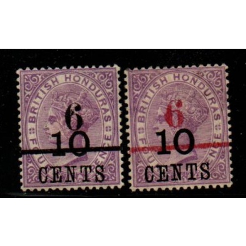British Honduras Sc 33-4 1891 6c on 10 c on 4d Victoria stamps mint