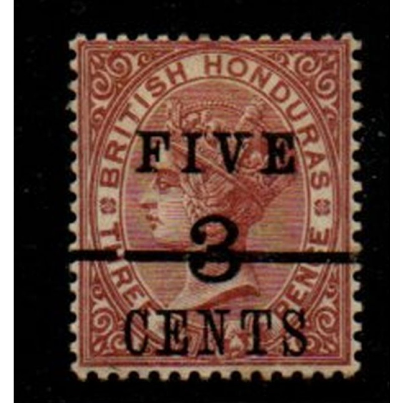 British Honduras Sc 35 1891 5c on 3 c on 3d Victoria stamp mint
