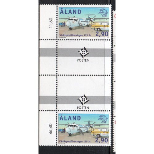 Aland Finland Sc 159 1999 UPU Anniversary stamp gutter pair mint NH