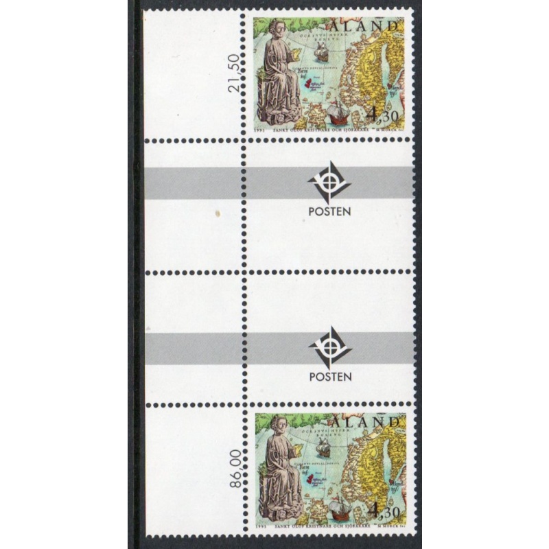 Aland Finland Sc 119 1995 St Olaf stamp gutter pair mint NH