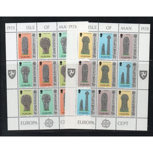 Isle of Man Sc 131-36 1978 Europa, Gravestones, stamp  sheets mint NH