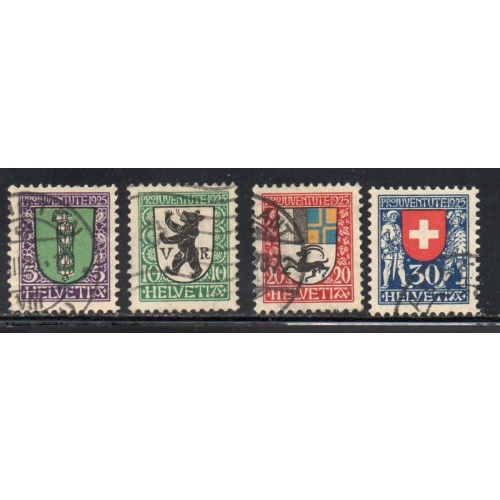 Switzerland Sc B33-36 1925 Pro Juventute Coats of Arms stamp set used