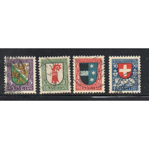 Switzerland Sc B37-40 1926 Pro Juventute Coats of Arms stamp set used
