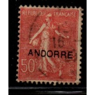 Andorra (Fr) Sc 12 1931 50c vermilion French stamp overprinted usedH