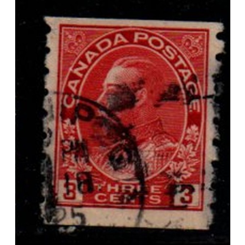 Canada Sc 130 1924 3 c carmine G V Admiral issue coil stamp used