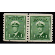 Canada Sc 263 1943 1 c green G VI coil stamp pair mint NH