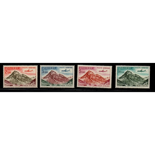 Andorra (Fr) Sc C5-8 1961 Airplane over Mountain airmail stamp set mint NH