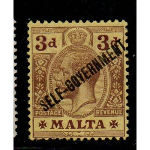 Malta Sc 79 1922 3d violet George V Self-Government overprint stamp mint