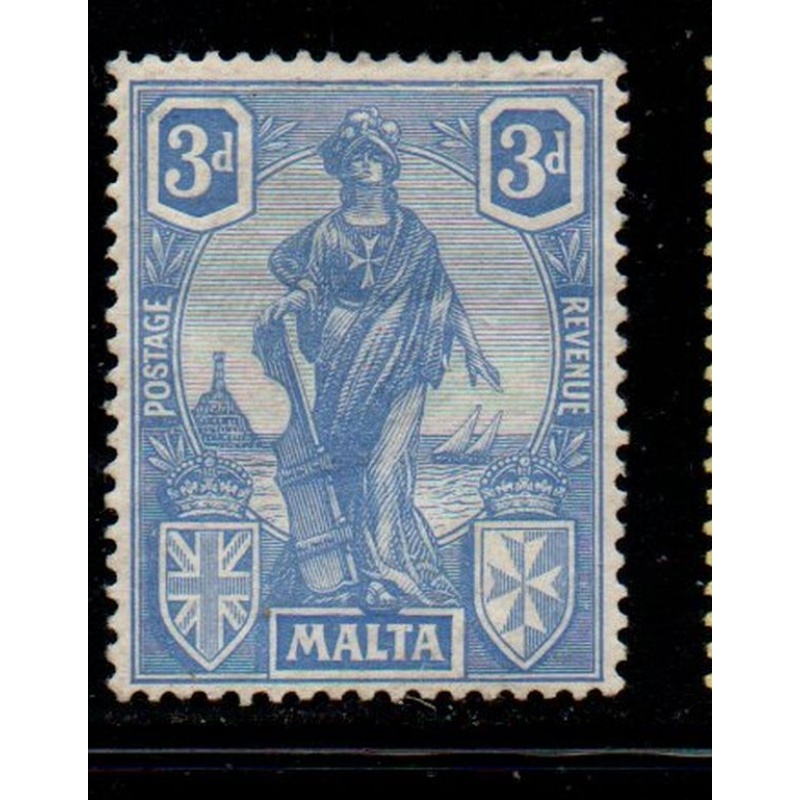 Malta Sc 105 1922 3d ultramarine Statue of Malta stamp mint