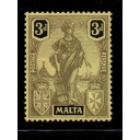 Malta Sc 106 1926 3d black on yellow Statue of Malta stamp mint