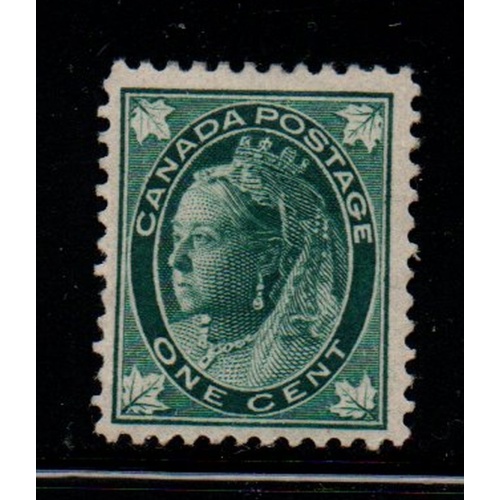 Canada Sc 67 1897 1c blue green Victoria Maple Leaf stamp mint