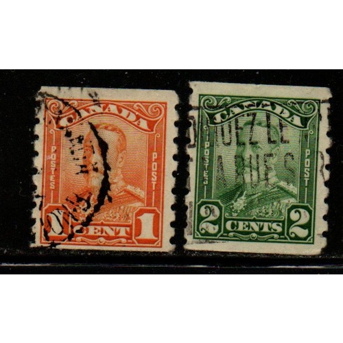 Canada Sc 160-61 1929 George V scroll issue coil stamp set used