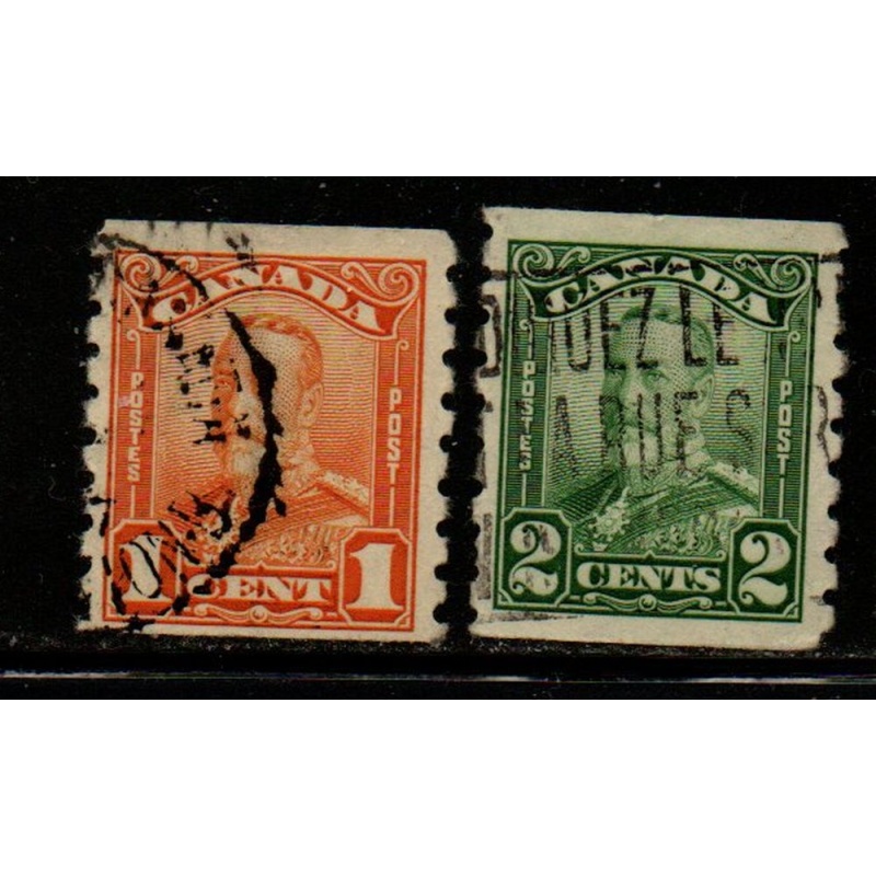 Canada Sc 160-61 1929 George V scroll issue coil stamp set used