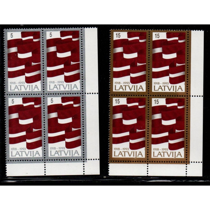 Latvia Sc 353-4 1993 75th Anniversary Independence  stamp set mint NH blocks of 4