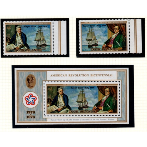 Cook Islands Sc 445-447 1973 US Bicentennial stamp set & sheet mint NH
