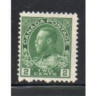 Canada Sc 107 1922 2c yellow green  George V Admiral stamp mint