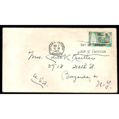 Canada-cover #13522-50c #334-FDC-Ottawa Ontario,Canada - No 2 1953 -