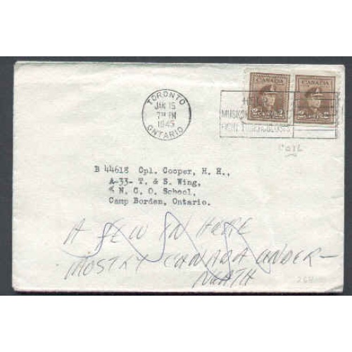 Canada-cover #5711-2c(2) KGVI war coils, perf 8 - Toronto , Ont - Jan 15 1945 -