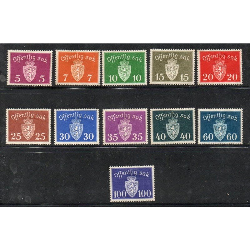Norway Sc O22-O32 1937-1938 Official Coat of Arms stamp set mint