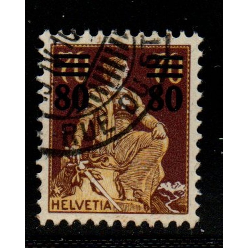 Switzerland Sc 189 1915 80 surcharge on 70 c Seated Helvetia stamp used